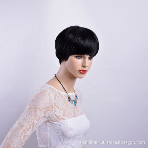 Top Quality best-selling synthetic wigs black short natural wave hair for European and American mature woman
